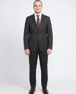 Napoli Slim Fit Solid Charcoal Gray Two Button Half Canvassed Marzotto Wool Suit