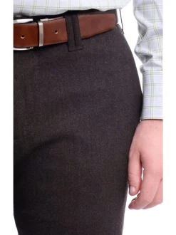 Napoli Slim Fit Solid Gray Charcoal Flat Front Flannel Wool Dress Pants