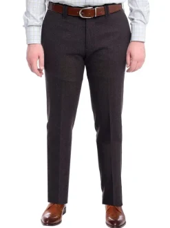 Napoli Slim Fit Solid Gray Charcoal Flat Front Flannel Wool Dress Pants