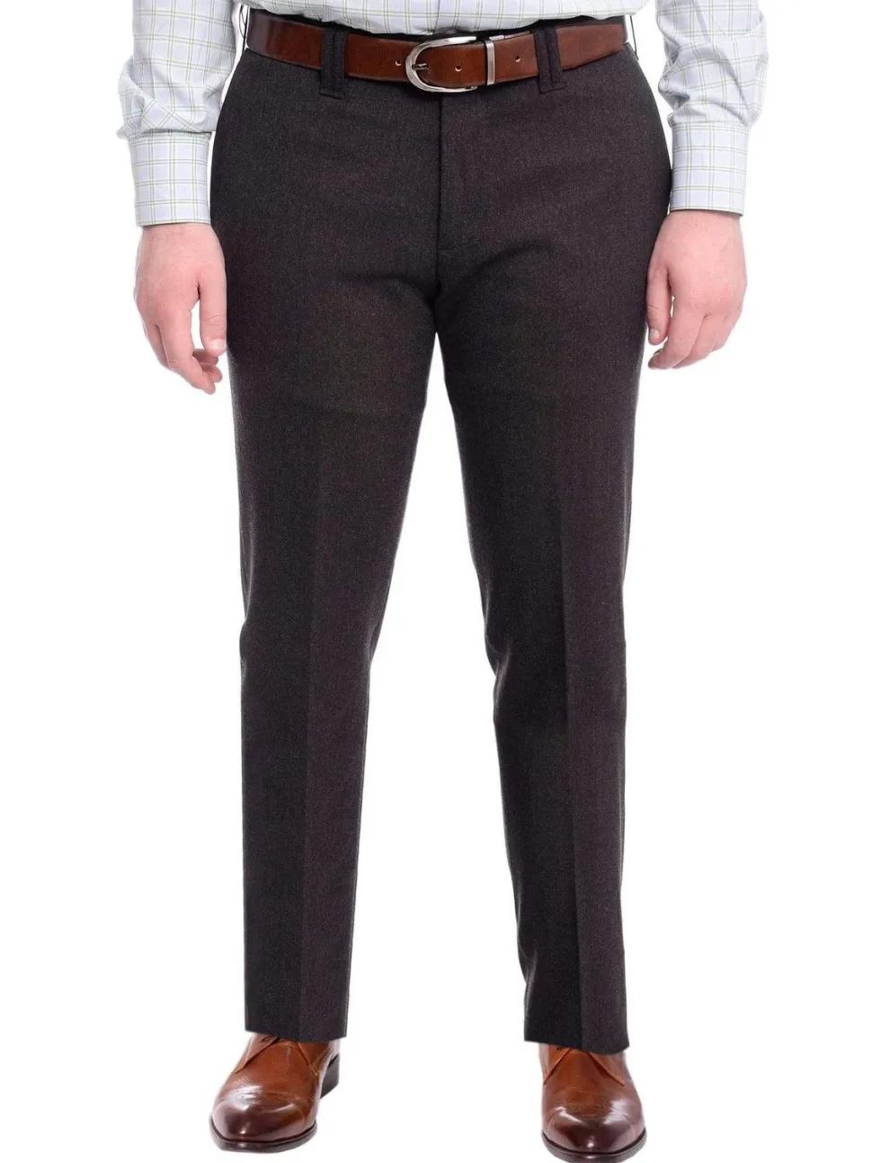 Napoli Slim Fit Solid Gray Charcoal Flat Front Flannel Wool Dress Pants
