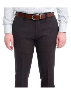 Napoli Slim Fit Solid Gray Charcoal Flat Front Flannel Wool Dress Pants