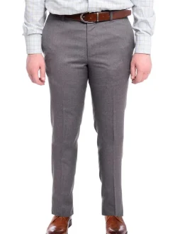 Napoli Slim Fit Solid Gray Flat Front Wool Dress Pants