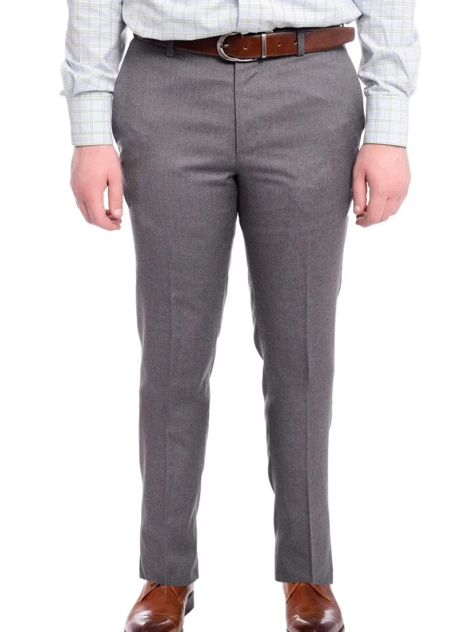 Napoli Slim Fit Solid Gray Flat Front Wool Dress Pants