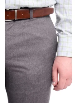 Napoli Slim Fit Solid Gray Flat Front Wool Dress Pants