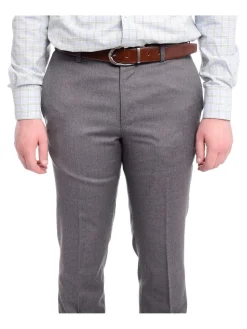Napoli Slim Fit Solid Gray Flat Front Wool Dress Pants