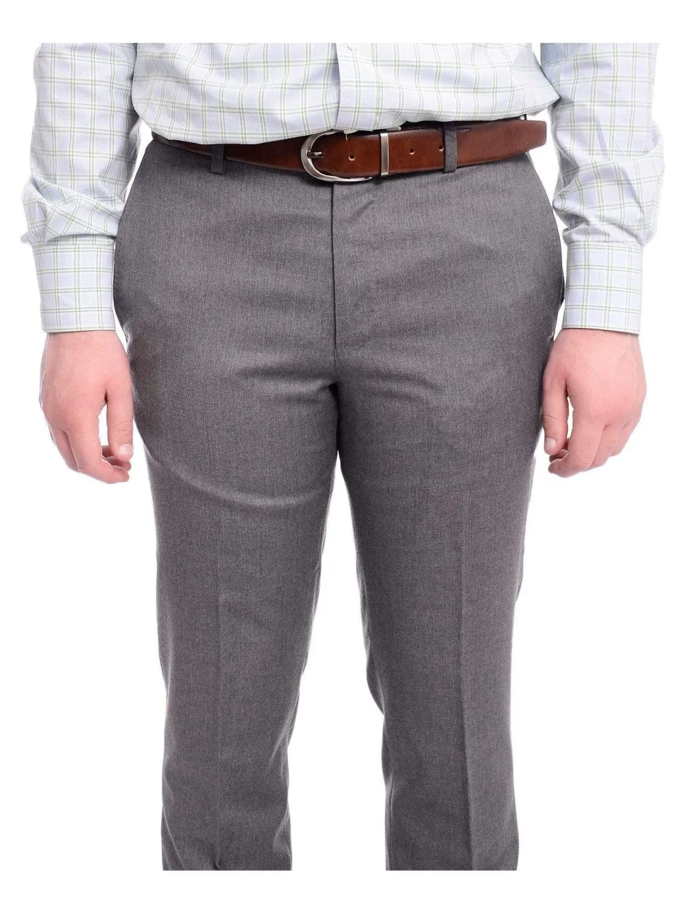 Napoli Slim Fit Solid Gray Flat Front Wool Dress Pants