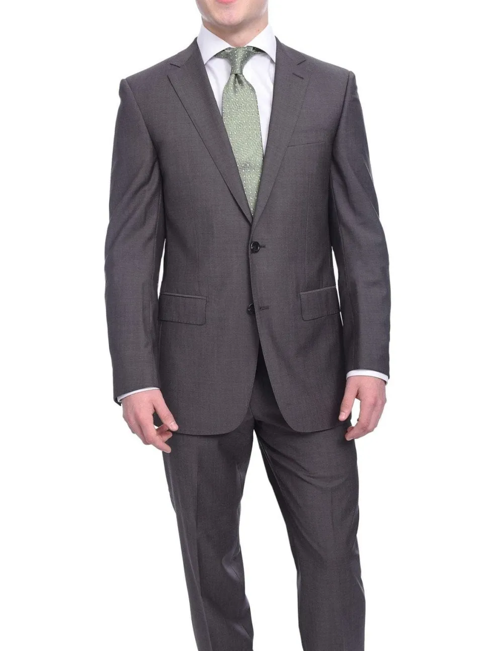 Napoli Slim Fit Solid Gray Half Canvassed Super 150s Marzotto Wool Suit