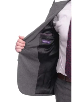 Napoli Slim Fit Solid Gray Two Button Half Canvassed Wool Suit