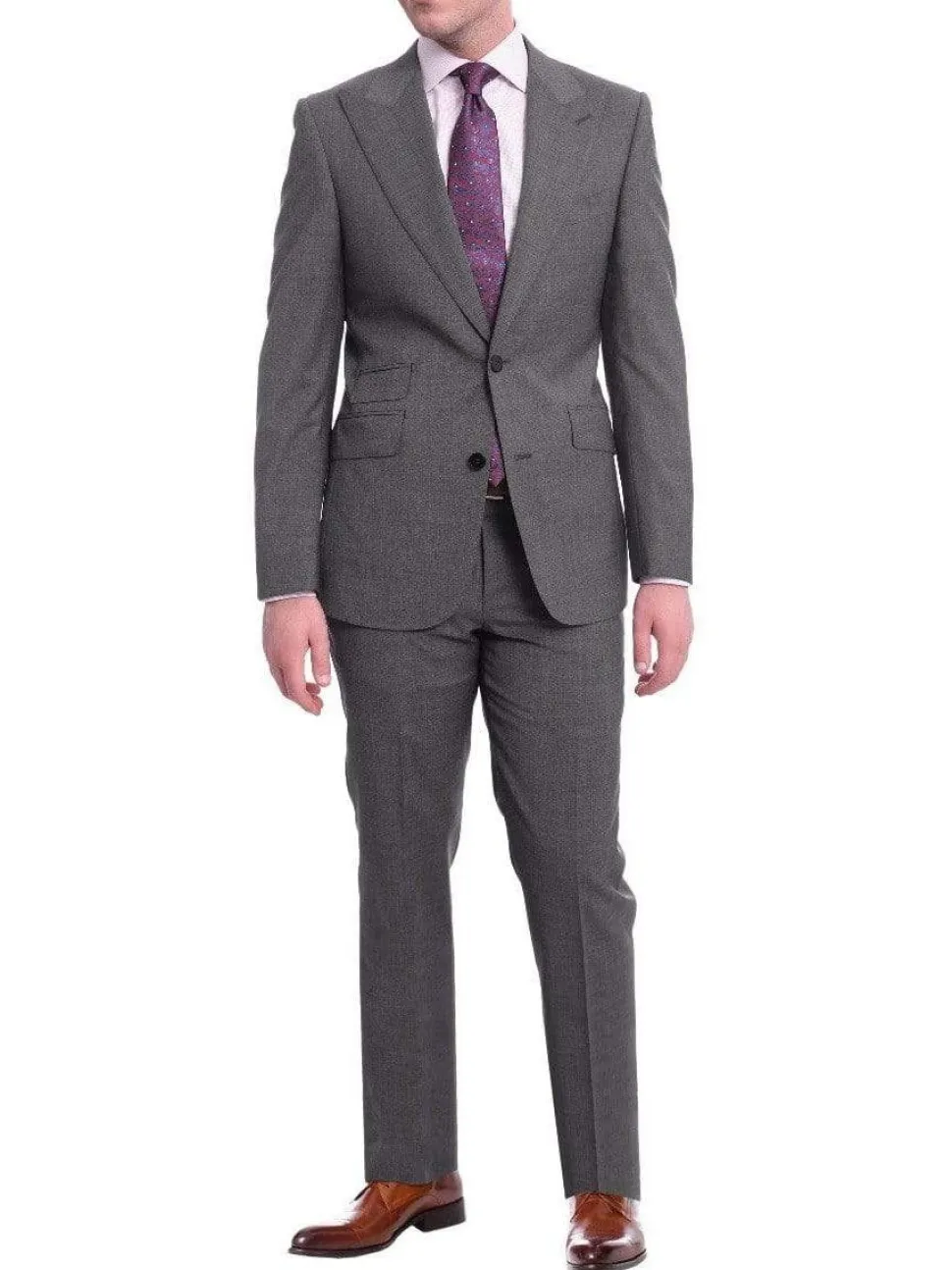 Napoli Slim Fit Solid Gray Two Button Half Canvassed Wool Suit
