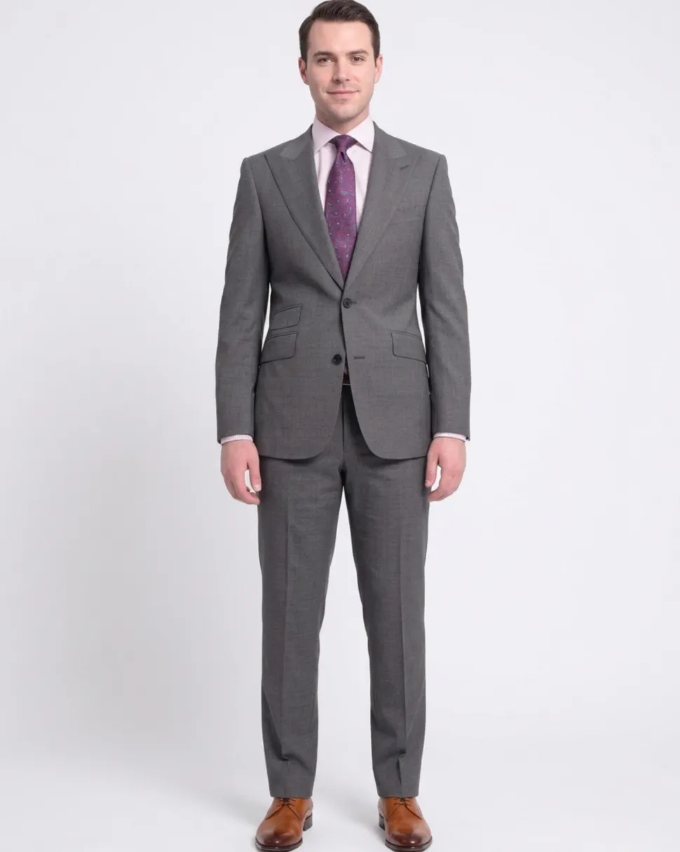 Napoli Slim Fit Solid Gray Two Button Half Canvassed Wool Suit