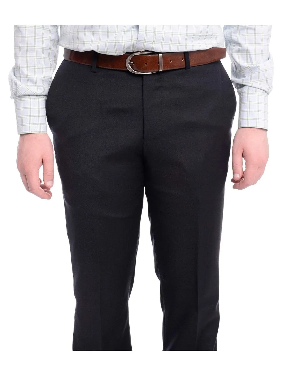 Napoli Slim Fit Solid Navy Blue Flat Front Wool Dress Pants