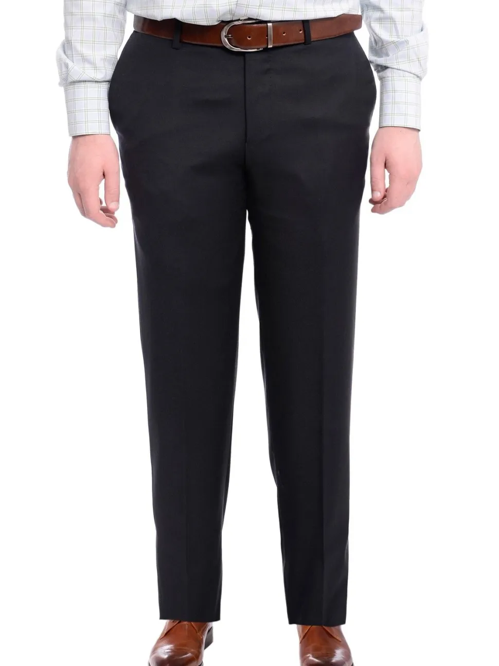 Napoli Slim Fit Solid Navy Blue Flat Front Wool Dress Pants