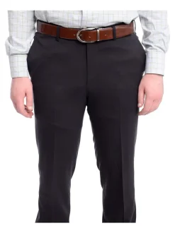 Napoli Slim Fit Solid Navy Blue Flat Front Wool Dress Pants