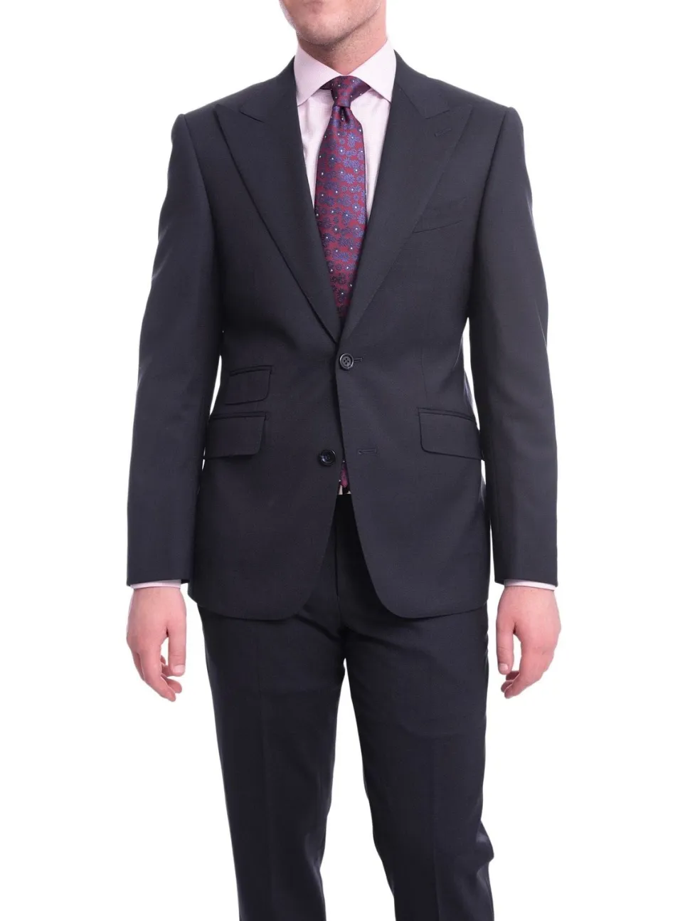 Napoli Slim Fit Solid Navy Blue Two Button Half Canvassed Wool Suit
