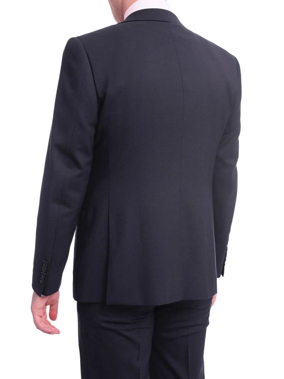 Napoli Slim Fit Solid Navy Blue Two Button Half Canvassed Wool Suit