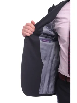 Napoli Slim Fit Solid Navy Blue Two Button Half Canvassed Wool Suit