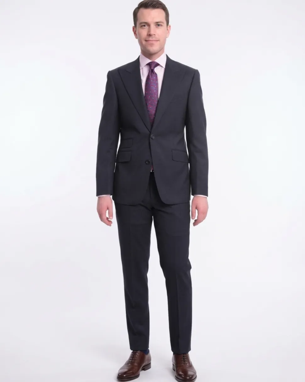 Napoli Slim Fit Solid Navy Blue Two Button Half Canvassed Wool Suit