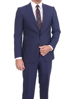 Napoli Slim Fit Solid Navy Blue Two Button Half Canvassed Wool Suit