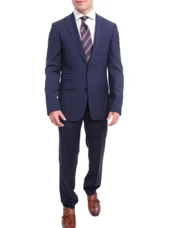 Napoli Slim Fit Solid Navy Blue Two Button Half Canvassed Wool Suit