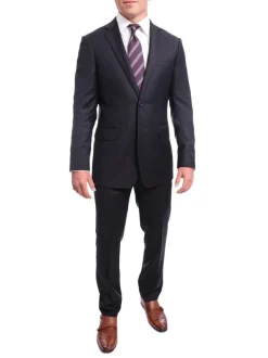 Napoli Slim Fit Solid Navy Blue Two Button Half Canvassed Wool Blend Suit