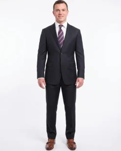 Napoli Slim Fit Solid Navy Blue Two Button Half Canvassed Wool Blend Suit