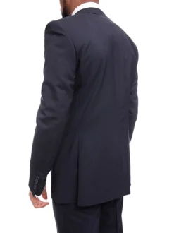 Napoli Slim Fit Solid Navy Blue Two Button Half Canvassed Marzotto Wool Suit