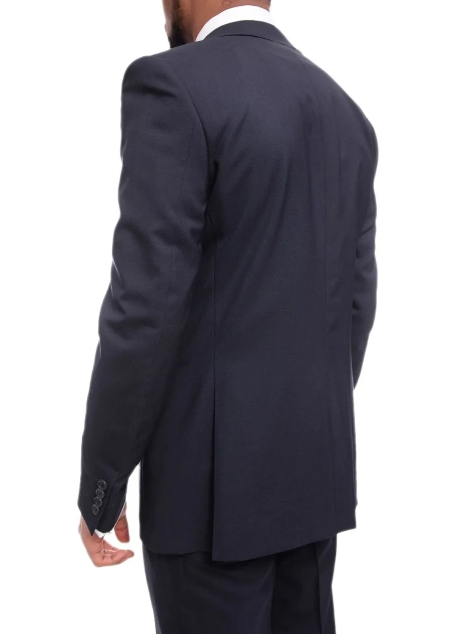 Napoli Slim Fit Solid Navy Blue Two Button Half Canvassed Marzotto Wool Suit