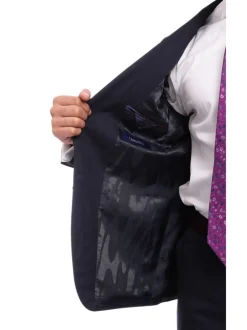 Napoli Slim Fit Solid Navy Blue Two Button Half Canvassed Marzotto Wool Suit