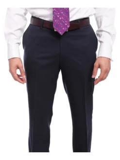 Napoli Slim Fit Solid Navy Blue Two Button Half Canvassed Marzotto Wool Suit