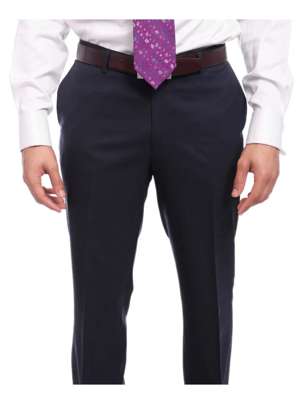 Napoli Slim Fit Solid Navy Blue Two Button Half Canvassed Marzotto Wool Suit