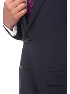 Napoli Slim Fit Solid Navy Blue Two Button Half Canvassed Marzotto Wool Suit