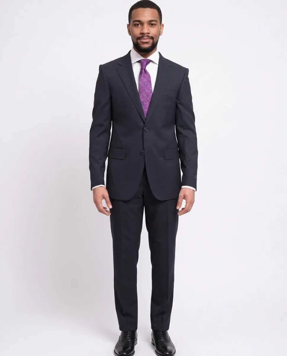 Napoli Slim Fit Solid Navy Blue Two Button Half Canvassed Marzotto Wool Suit