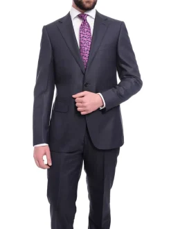 Napoli Slim Fit Solid Navy Blue Two Button Half Canvassed Wool Suit