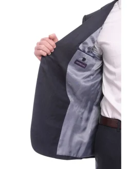 Napoli Slim Fit Solid Navy Blue Two Button Half Canvassed Wool Suit