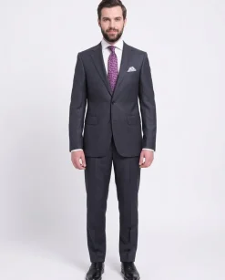 Napoli Slim Fit Solid Navy Blue Two Button Half Canvassed Wool Suit