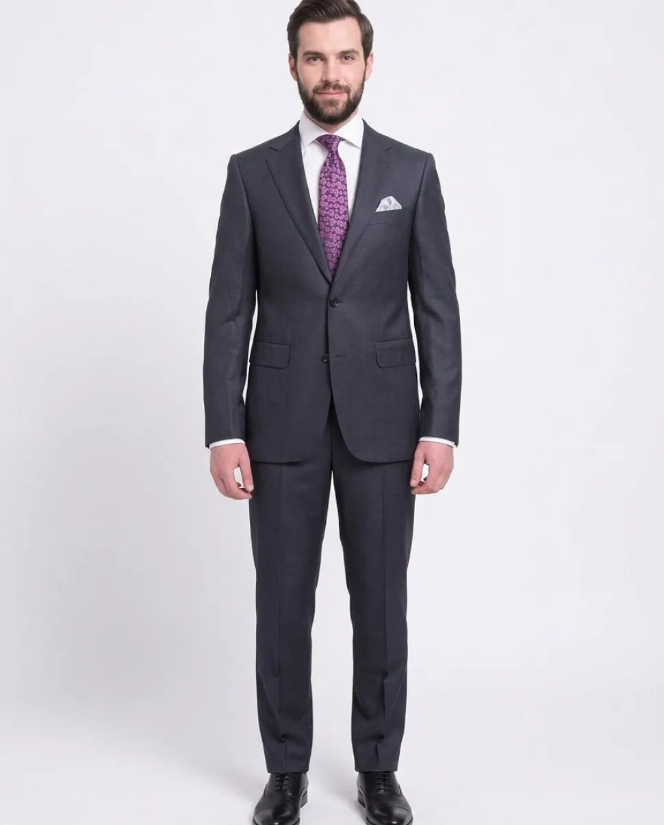 Napoli Slim Fit Solid Navy Blue Two Button Half Canvassed Wool Suit
