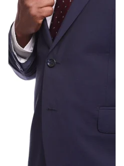 Napoli Slim Fit Solid Navy Blue Two Button Half Canvassed Guabello Wool Suit