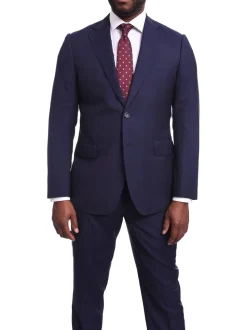 Napoli Slim Fit Solid Navy Blue Two Button Half Canvassed Guabello Wool Suit