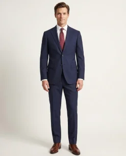 Napoli Slim Fit Solid Navy Blue Two Button Half Canvassed Guabello Wool Suit