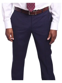 Napoli Slim Fit Solid Navy Blue Two Button Half Canvassed Guabello Wool Suit