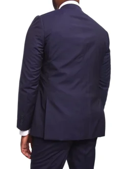 Napoli Slim Fit Solid Navy Blue Two Button Half Canvassed Guabello Wool Suit