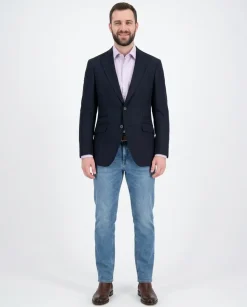 Napoli Slim Fit Solid Navy Flannel Half Canvassed Wool Silk Cashmere Sportcoat