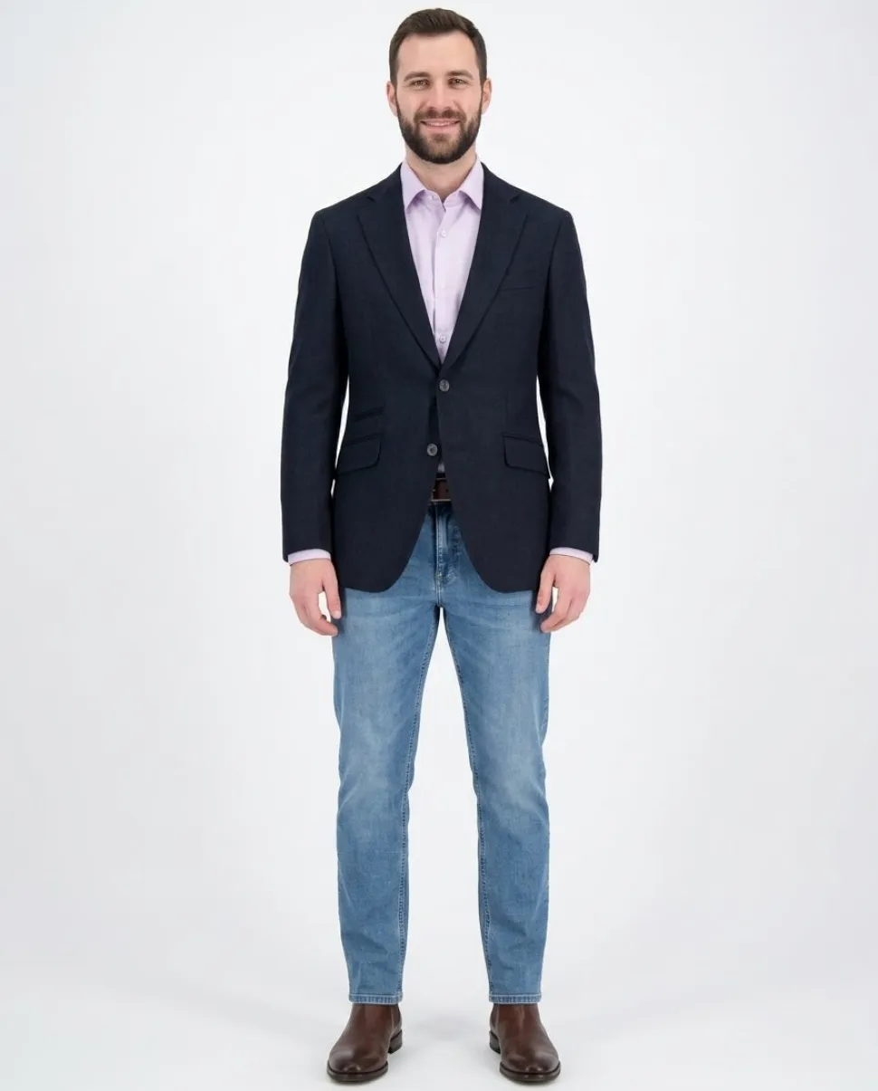 Napoli Slim Fit Solid Navy Flannel Half Canvassed Wool Silk Cashmere Sportcoat