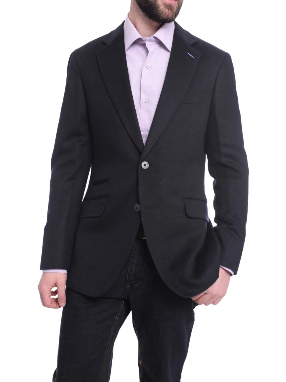 Napoli Slim Fit Solid Navy Flannel Half Canvassed Wool Silk Cashmere Sportcoat