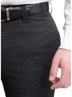 Napoli Slim Fit Textured Black Flat Front Wool Dress Pants