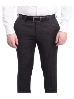 Napoli Slim Fit Textured Black Flat Front Wool Dress Pants
