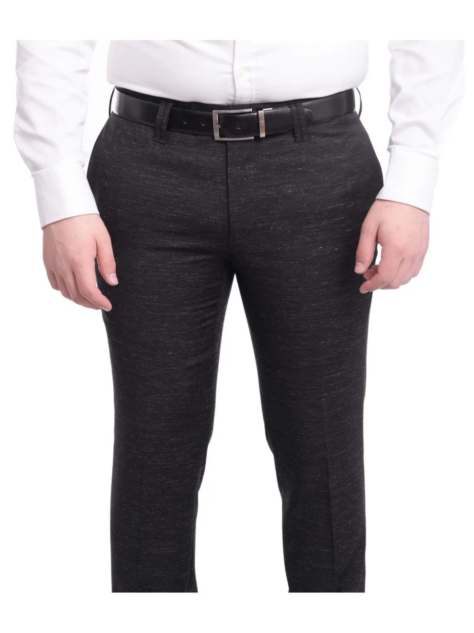 Napoli Slim Fit Textured Black Flat Front Wool Dress Pants