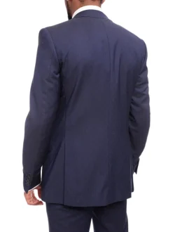 Napoli Slim Fit Textured Navy Blue Two Button Half Canvassed Marzotto Wool Suit