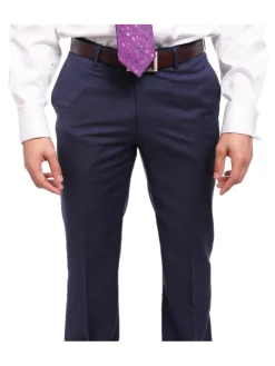 Napoli Slim Fit Textured Navy Blue Two Button Half Canvassed Marzotto Wool Suit