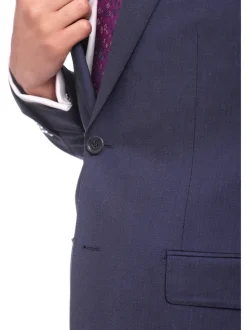 Napoli Slim Fit Textured Navy Blue Two Button Half Canvassed Marzotto Wool Suit